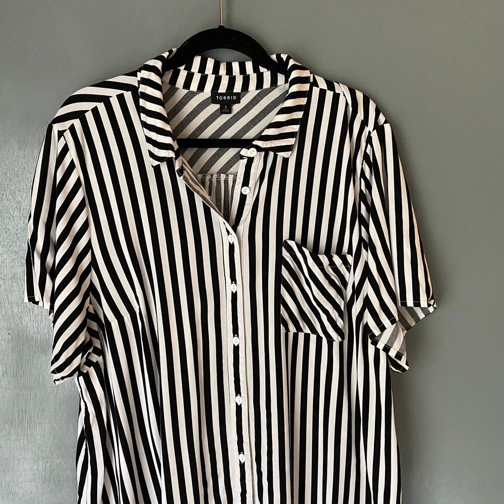 Torrid Black and White Striped Blouse